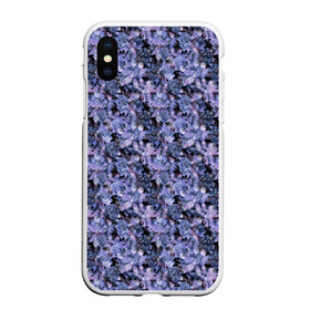 Чехол для iPhone XS Max матовый с принтом Сине-фиолетовый цветочный узор в Белгороде, Силикон | Область печати: задняя сторона чехла, без боковых панелей | однотонный | ретро | синие цветы | темный узор | цветочный узор | цветы