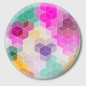 Значок с принтом Абстрактный разноцветный узор  в Белгороде,  металл | круглая форма, металлическая застежка в виде булавки | абстрактный | бирюзовый | бордовый | геометрические фигуры | модный | розовый | ромбы | современный