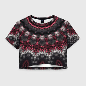 Женская футболка Crop-top 3D с принтом Красно-черный мозаичный узор  в Белгороде, 100% полиэстер | круглая горловина, длина футболки до линии талии, рукава с отворотами | абстрактный | восточный орнамент | калейдоскоп | красный и черный | креативный | модный | мозаика | орнамент | популярный | современный