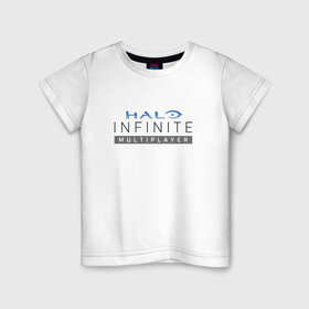 Детская футболка хлопок с принтом Halo Infinite в Белгороде, 100% хлопок | круглый вырез горловины, полуприлегающий силуэт, длина до линии бедер | games | halo | xbox | xbox game | иллюстрация | логотип | мастер чиф | мультиплеер
