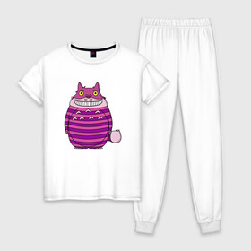 Женская пижама хлопок с принтом Totoro Cat в Белгороде, 100% хлопок | брюки и футболка прямого кроя, без карманов, на брюках мягкая резинка на поясе и по низу штанин | Тематика изображения на принте: cat | ghibli | japan | nature | neigbor | neighbour | totoro | анимация | аниме | гибли | друг | животные | кот | кошка | лес | милый | мир | миядзаки | мой сосед тоторо | мульт | мультфильм | природа | сосед | тоторо | хаяо