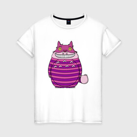Женская футболка хлопок с принтом Totoro Cat в Белгороде, 100% хлопок | прямой крой, круглый вырез горловины, длина до линии бедер, слегка спущенное плечо | Тематика изображения на принте: cat | ghibli | japan | nature | neigbor | neighbour | totoro | анимация | аниме | гибли | друг | животные | кот | кошка | лес | милый | мир | миядзаки | мой сосед тоторо | мульт | мультфильм | природа | сосед | тоторо | хаяо