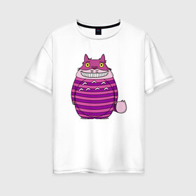 Женская футболка хлопок Oversize с принтом Totoro Cat в Белгороде, 100% хлопок | свободный крой, круглый ворот, спущенный рукав, длина до линии бедер
 | cat | ghibli | japan | nature | neigbor | neighbour | totoro | анимация | аниме | гибли | друг | животные | кот | кошка | лес | милый | мир | миядзаки | мой сосед тоторо | мульт | мультфильм | природа | сосед | тоторо | хаяо