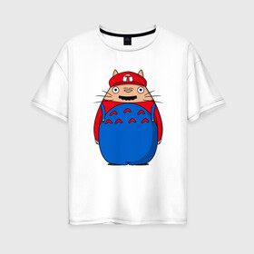 Женская футболка хлопок Oversize с принтом Totoro Mario в Белгороде, 100% хлопок | свободный крой, круглый ворот, спущенный рукав, длина до линии бедер
 | ghibli | japan | mario | nature | neigbor | neighbour | totoro | анимация | аниме | гибли | друг | животные | лес | марио | милый | мир | миядзаки | мой сосед тоторо | мульт | мультфильм | природа | сосед | тоторо | хаяо | хранитель