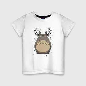 Детская футболка хлопок с принтом Totoro Deer в Белгороде, 100% хлопок | круглый вырез горловины, полуприлегающий силуэт, длина до линии бедер | deer | ghibli | japan | nature | neigbor | neighbour | totoro | анимация | аниме | гибли | друг | животные | лес | милый | мир | миядзаки | мой сосед тоторо | мульт | мультфильм | олень | природа | сосед | тоторо | хаяо | хранитель