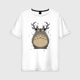 Женская футболка хлопок Oversize с принтом Totoro Deer в Белгороде, 100% хлопок | свободный крой, круглый ворот, спущенный рукав, длина до линии бедер
 | deer | ghibli | japan | nature | neigbor | neighbour | totoro | анимация | аниме | гибли | друг | животные | лес | милый | мир | миядзаки | мой сосед тоторо | мульт | мультфильм | олень | природа | сосед | тоторо | хаяо | хранитель