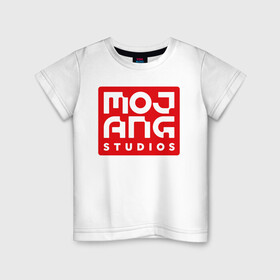 Детская футболка хлопок с принтом Mojang Studios в Белгороде, 100% хлопок | круглый вырез горловины, полуприлегающий силуэт, длина до линии бедер | gamers | games | microsoft | minecraft | mojang | xbox | иллюстрация | логотип