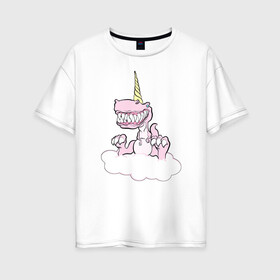 Женская футболка хлопок Oversize с принтом Динорог в Белгороде, 100% хлопок | свободный крой, круглый ворот, спущенный рукав, длина до линии бедер
 | Тематика изображения на принте: динозавр | зубы | нежность | облако | рог