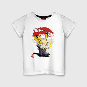 Детская футболка хлопок с принтом Пикачу Удар Молнией в Белгороде, 100% хлопок | круглый вырез горловины, полуприлегающий силуэт, длина до линии бедер | go | pikachu | pokemon | го | пика | пикачу | покемон