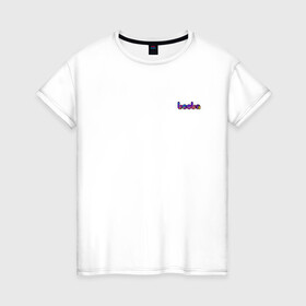 Женская футболка хлопок с принтом BOOBA LOGO | БУБА ЛОГО (+спина) (Z) в Белгороде, 100% хлопок | прямой крой, круглый вырез горловины, длина до линии бедер, слегка спущенное плечо | baby | booba | buba | gnom | logo | буба | гном | гномик | детям | для ребенка | лого | логотип | мультик | ребенку