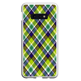 Чехол для Samsung S10E с принтом Крупный клетчатый косой узор в Белгороде, Силикон | Область печати: задняя сторона чехла, без боковых панелей | зеленый | зеленый и синий | клетка | клетчатый узор | косая клетка | модный | молодежный | плед | современный