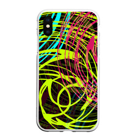 Чехол для iPhone XS Max матовый с принтом Разноцветные спирали  в Белгороде, Силикон | Область печати: задняя сторона чехла, без боковых панелей | абстрактный | желтый | круги | модный | молодежный | разводы | разноцветная абстракция | розовый | современный | спирали | черный
