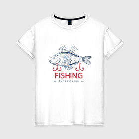 Женская футболка хлопок с принтом Лучший рыболовный клуб в Белгороде, 100% хлопок | прямой крой, круглый вырез горловины, длина до линии бедер, слегка спущенное плечо | Тематика изображения на принте: fish | fishing | мужику | мужчине | на рыбалке | на рыбалку | рыба | рыбак | рыбакам | рыбаку | рыбалка | удочка