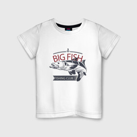 Детская футболка хлопок с принтом Болшая рыба в Белгороде, 100% хлопок | круглый вырез горловины, полуприлегающий силуэт, длина до линии бедер | fish | fishing | мужику | мужчине | на рыбалке | на рыбалку | рыба | рыбак | рыбакам | рыбаку | рыбалка | удочка | щука