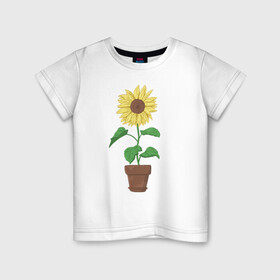 Детская футболка хлопок с принтом Подсолнух в горшке в Белгороде, 100% хлопок | круглый вырез горловины, полуприлегающий силуэт, длина до линии бедер | горшок | подсолнух | растение | цветок