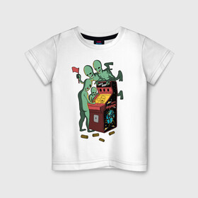 Детская футболка хлопок с принтом Пришельцы в игровых автоматах в Белгороде, 100% хлопок | круглый вырез горловины, полуприлегающий силуэт, длина до линии бедер | игра | игровой автомат | инопланетяне | марсиане | нло | пришельцы