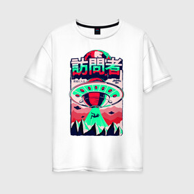 Женская футболка хлопок Oversize с принтом НЛО Похищение в Белгороде, 100% хлопок | свободный крой, круглый ворот, спущенный рукав, длина до линии бедер
 | горы | иероглифы | инопланетяне | летающая тарелка | марсианин | нло | пришельцы