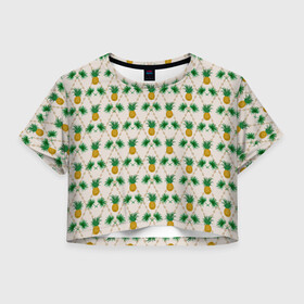 Женская футболка Crop-top 3D с принтом Узор ретро Ананасы  в Белгороде, 100% полиэстер | круглая горловина, длина футболки до линии талии, рукава с отворотами | абстрактный | ананасы | винтажный | детский | кухня | модный | ретро | тропические фрукты | тропический | экзотический