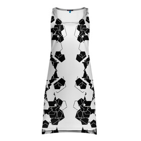 Платье-майка 3D с принтом пятиугольники абстракция в Белгороде, 100% полиэстер | полуприлегающий силуэт, широкие бретели, круглый вырез горловины, удлиненный подол сзади. | абстракция | геометрия | пятиугольники | симметрия | чёрно белое