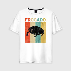 Женская футболка хлопок Oversize с принтом Дождевая жаба Frog + Avocado в Белгороде, 100% хлопок | свободный крой, круглый ворот, спущенный рукав, длина до линии бедер
 | avocado | breviceps fuscus | english | frog | авокадо | амфибия | африка | африканская дождевая лягушка | винтаж | винтажный дизайн | дождевая жаба | жаба | иллюстрация | иностранный | лягушка | надпись | по английски