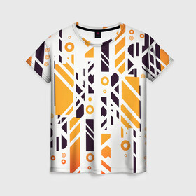 Женская футболка 3D с принтом абстракция маршрут в Белгороде, 100% полиэфир ( синтетическое хлопкоподобное полотно) | прямой крой, круглый вырез горловины, длина до линии бедер | абстракция | движение | карта | круги | линии | маршрут | оранжевый | прямоугольники | черный