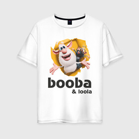 Женская футболка хлопок Oversize с принтом Буба и Лола в Белгороде, 100% хлопок | свободный крой, круглый ворот, спущенный рукав, длина до линии бедер
 | booba | loola | буба | домовой | крыса | лола