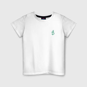 Детская футболка хлопок с принтом DOLLAR | ЗЕЛЕНЫЙ (Z) в Белгороде, 100% хлопок | круглый вырез горловины, полуприлегающий силуэт, длина до линии бедер | Тематика изображения на принте: baks | dolar | dollar | бакс | деньги | долар | долл | доллар | зеленый | знак | модная