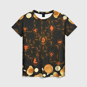 Женская футболка 3D с принтом Криптовалюта | Crypto (Z) в Белгороде, 100% полиэфир ( синтетическое хлопкоподобное полотно) | прямой крой, круглый вырез горловины, длина до линии бедер | binance coin | bitcoin | blockchain | btc | cardano | crypto | ethereum | litecoin | polkadot | tether | xrp | биткоин | блокчейн | валюта | деньги | криптовалюта | майнер | майнинг | цифровая валюта | цифровое золото | эфир