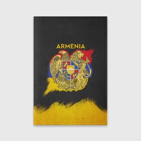 Обложка для паспорта матовая кожа с принтом Yellow and Black Armenia в Белгороде, натуральная матовая кожа | размер 19,3 х 13,7 см; прозрачные пластиковые крепления | armenia | logo | армения | армян | армяни | герб | лев и орел | лого | символ | флаг | флаг и герб армении