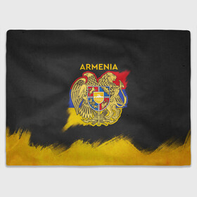 Плед 3D с принтом Yellow and Black Armenia в Белгороде, 100% полиэстер | закругленные углы, все края обработаны. Ткань не мнется и не растягивается | Тематика изображения на принте: armenia | logo | армения | армян | армяни | герб | лев и орел | лого | символ | флаг | флаг и герб армении