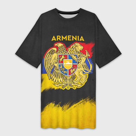 Платье-футболка 3D с принтом Yellow and Black Armenia в Белгороде,  |  | armenia | logo | армения | армян | армяни | герб | лев и орел | лого | символ | флаг | флаг и герб армении