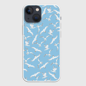 Чехол для iPhone 13 mini с принтом Чайки в небе паттерн в Белгороде,  |  | акварель | голубое небо | иллюстрация | паттерн | птицы | рисунок | чайка | чайки | чайки в небе