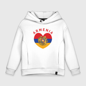 Детское худи Oversize хлопок с принтом The Heart of Armenia в Белгороде, френч-терри — 70% хлопок, 30% полиэстер. Мягкий теплый начес внутри —100% хлопок | боковые карманы, эластичные манжеты и нижняя кромка, капюшон на магнитной кнопке | armenia | logo | армения | армян | армяни | герб | лев и орел | лого | символ | флаг | флаг и герб армении