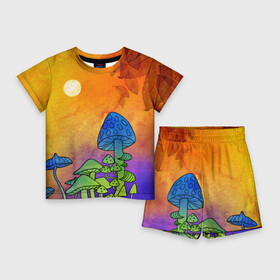 Детский костюм с шортами 3D с принтом Заколдованный лес в Белгороде,  |  | Тематика изображения на принте: акварель | глитч грибы | грибы | грибы нарисованные карандашом | листва | необычный лес | цветные грибы