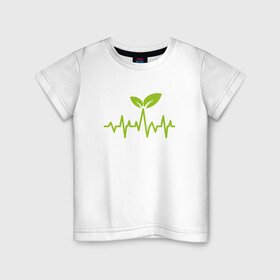Детская футболка хлопок с принтом Vegan Pulse в Белгороде, 100% хлопок | круглый вырез горловины, полуприлегающий силуэт, длина до линии бедер | Тематика изображения на принте: green | greenpaece | vegan | yoga | веган | вегетарианец | гринпис | дерево | еда | животные | жизнь | здоровье | зеленый | йога | мир | овощи | пища | планета | природа | пульс | фрукты
