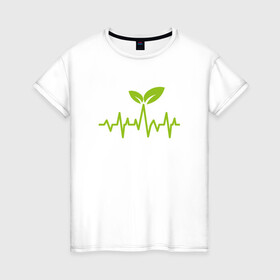 Женская футболка хлопок с принтом Vegan Pulse в Белгороде, 100% хлопок | прямой крой, круглый вырез горловины, длина до линии бедер, слегка спущенное плечо | green | greenpaece | vegan | yoga | веган | вегетарианец | гринпис | дерево | еда | животные | жизнь | здоровье | зеленый | йога | мир | овощи | пища | планета | природа | пульс | фрукты