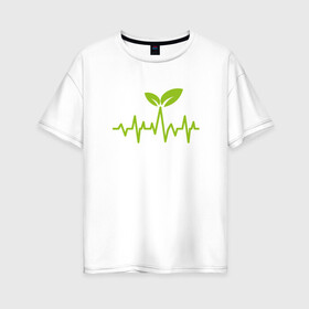 Женская футболка хлопок Oversize с принтом Vegan Pulse в Белгороде, 100% хлопок | свободный крой, круглый ворот, спущенный рукав, длина до линии бедер
 | green | greenpaece | vegan | yoga | веган | вегетарианец | гринпис | дерево | еда | животные | жизнь | здоровье | зеленый | йога | мир | овощи | пища | планета | природа | пульс | фрукты