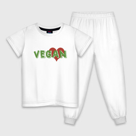 Детская пижама хлопок с принтом Vegan Love в Белгороде, 100% хлопок |  брюки и футболка прямого кроя, без карманов, на брюках мягкая резинка на поясе и по низу штанин
 | Тематика изображения на принте: green | greenpaece | love | vegan | yoga | веган | вегетарианец | гринпис | дерево | еда | животные | жизнь | здоровье | зеленый | йога | любовь | мир | овощи | пища | планета | природа | сердце | фрукты