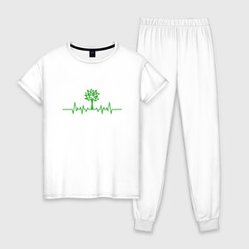 Женская пижама хлопок с принтом Веган Пульс в Белгороде, 100% хлопок | брюки и футболка прямого кроя, без карманов, на брюках мягкая резинка на поясе и по низу штанин | Тематика изображения на принте: green | greenpaece | vegan | yoga | веган | вегетарианец | гринпис | дерево | еда | животные | жизнь | здоровье | зеленый | йога | мир | овощи | пища | планета | природа | пульс | фрукты