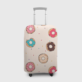 Чехол для чемодана 3D с принтом Кусанные пончики в Белгороде, 86% полиэфир, 14% спандекс | двустороннее нанесение принта, прорези для ручек и колес | булка с дыркой | булочка | десерт | пончик | пончики | симпсоны | сладкая булка