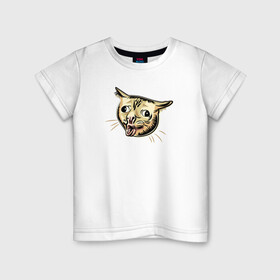 Детская футболка хлопок с принтом Кашлюющий котик мем в Белгороде, 100% хлопок | круглый вырез горловины, полуприлегающий силуэт, длина до линии бедер | coughing cat | голова кота | забавные животные | иллюстрация | кашлюющий кот | кот мем | котик | коты | кошки | мемы | рисунок | смешные коты