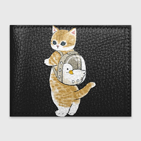 Обложка для студенческого билета с принтом Котёнок с гусём в Белгороде, натуральная кожа | Размер: 11*8 см; Печать на всей внешней стороне | арт | гусь | домашнее животное | кот | котёнок | кошка | милая кошка | милый кот | милый котёнок | пончик | прогулка | рисунок | рюкзак