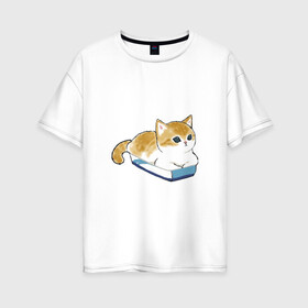 Женская футболка хлопок Oversize с принтом Котёнок отдыхает в Белгороде, 100% хлопок | свободный крой, круглый ворот, спущенный рукав, длина до линии бедер
 | арт | кот | котёнок | кошка | милая кошка | милый кот | милый котёнок | отдых | пончик | рисунок | рыжая кошка | рыжий кот | рыжий котёнок