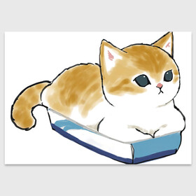 Поздравительная открытка с принтом Котёнок отдыхает в Белгороде, 100% бумага | плотность бумаги 280 г/м2, матовая, на обратной стороне линовка и место для марки
 | арт | кот | котёнок | кошка | милая кошка | милый кот | милый котёнок | отдых | пончик | рисунок | рыжая кошка | рыжий кот | рыжий котёнок