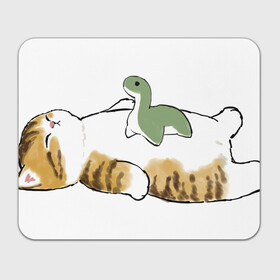 Коврик для мышки прямоугольный с принтом Отдых с другом в Белгороде, натуральный каучук | размер 230 х 185 мм; запечатка лицевой стороны | арт | динозавр | игрушка | кот | котёнок | кошка | милая кошка | милый кот | милый котёнок | пончик | рисунок | рыжая кошка | рыжий кот | рыжий котёнок