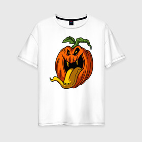 Женская футболка хлопок Oversize с принтом Злобный тыквенсон в Белгороде, 100% хлопок | свободный крой, круглый ворот, спущенный рукав, длина до линии бедер
 | арт | еда | зло | иллюстрация | стикер | тыква