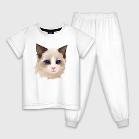 Детская пижама хлопок с принтом Хмурый кот в Белгороде, 100% хлопок |  брюки и футболка прямого кроя, без карманов, на брюках мягкая резинка на поясе и по низу штанин
 | арт | белая кошка | иллюстрация | котенок | котик | кошечка