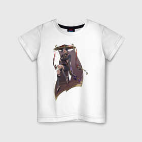 Детская футболка хлопок с принтом Скарамучча в Белгороде, 100% хлопок | круглый вырез горловины, полуприлегающий силуэт, длина до линии бедер | Тематика изображения на принте: арт | баал | инадзума | милый парень | рисунок | скарамучча | фатуи