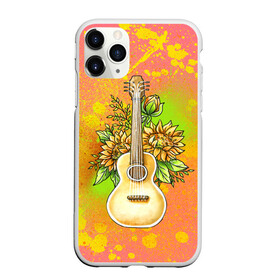 Чехол для iPhone 11 Pro матовый с принтом Гитара и подсолнухи в Белгороде, Силикон |  | гитара | инструмент | кляксы | подсолнух | цветы