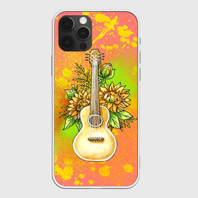Чехол для iPhone 12 Pro Max с принтом Гитара и подсолнухи в Белгороде, Силикон |  | гитара | инструмент | кляксы | подсолнух | цветы